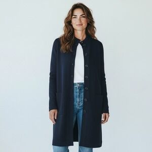 Barbara Wells Studio Black Knit Button Front Long Cardigan Jacket Women's Size L